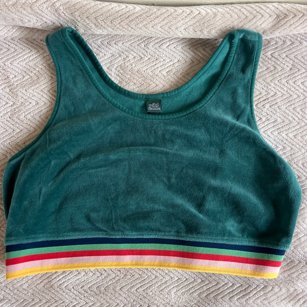Teal Tank Top with Rainbow Stripes